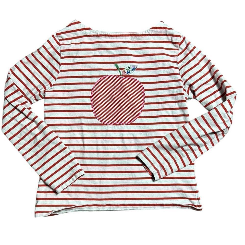 Mini Boden kids‎ 9-10 striped long sleeve preppy apple embroidered top novelty